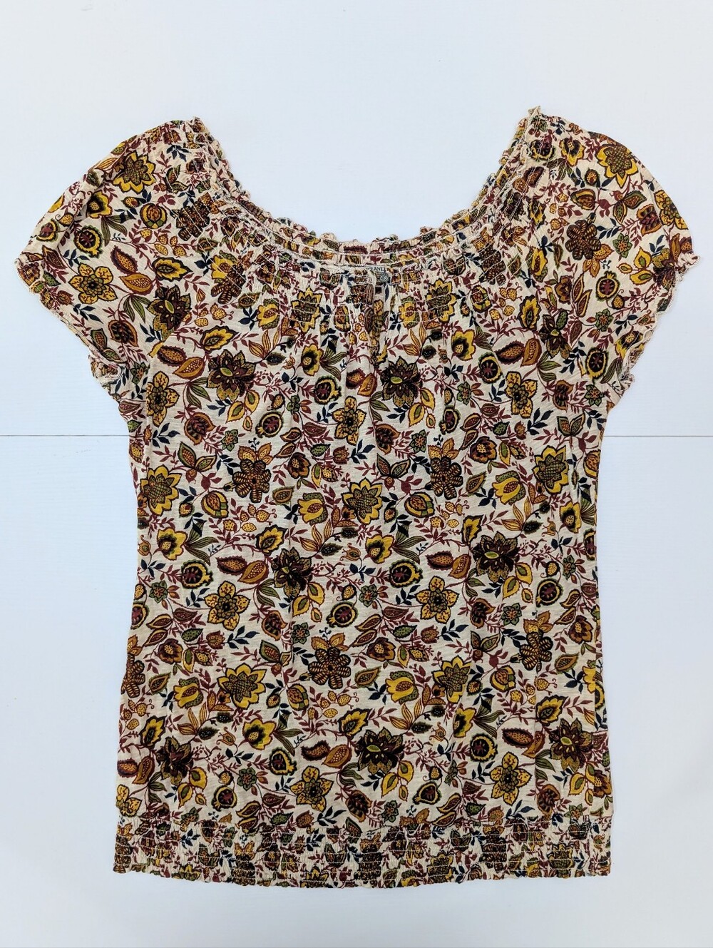 Lucky Brand Cream Floral Short Sleeve Tee